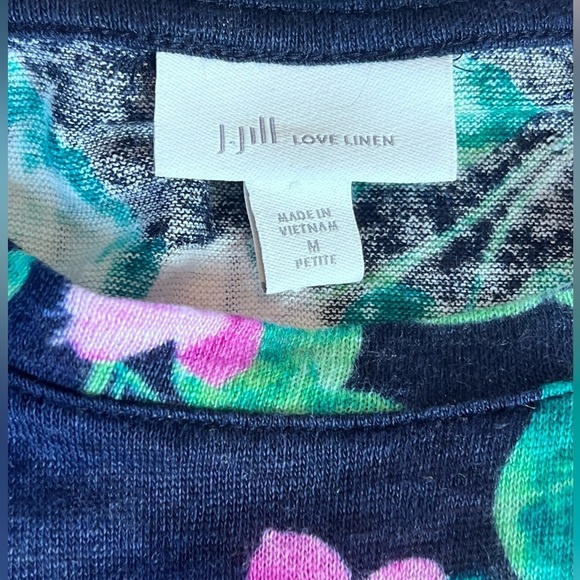 J JILL LOVE LINEN FLORAL PRINT SZ MP SUDE TIE NAVY PINK PURPLE MARLED FABRIC - Picture 6 of 10